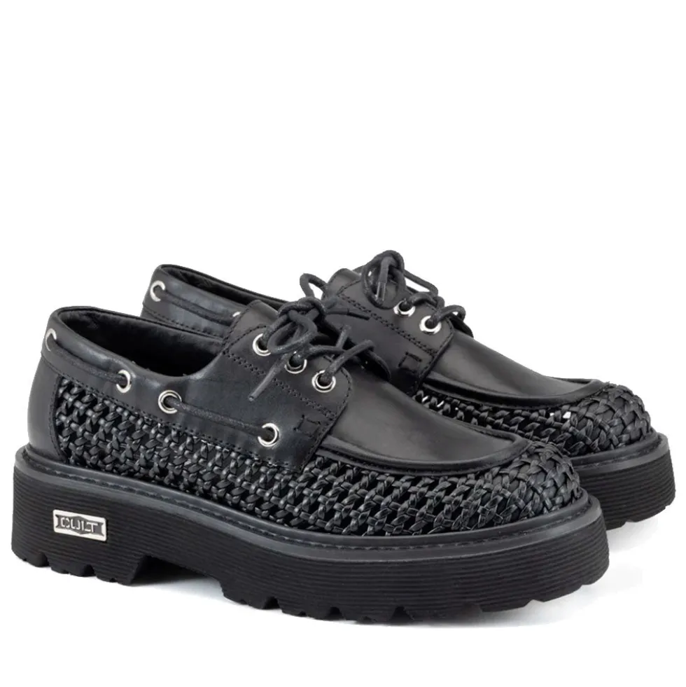 Scarpe Donna CULT Slash 4686 Mocassini Stringati in Pelle Traforata Nera