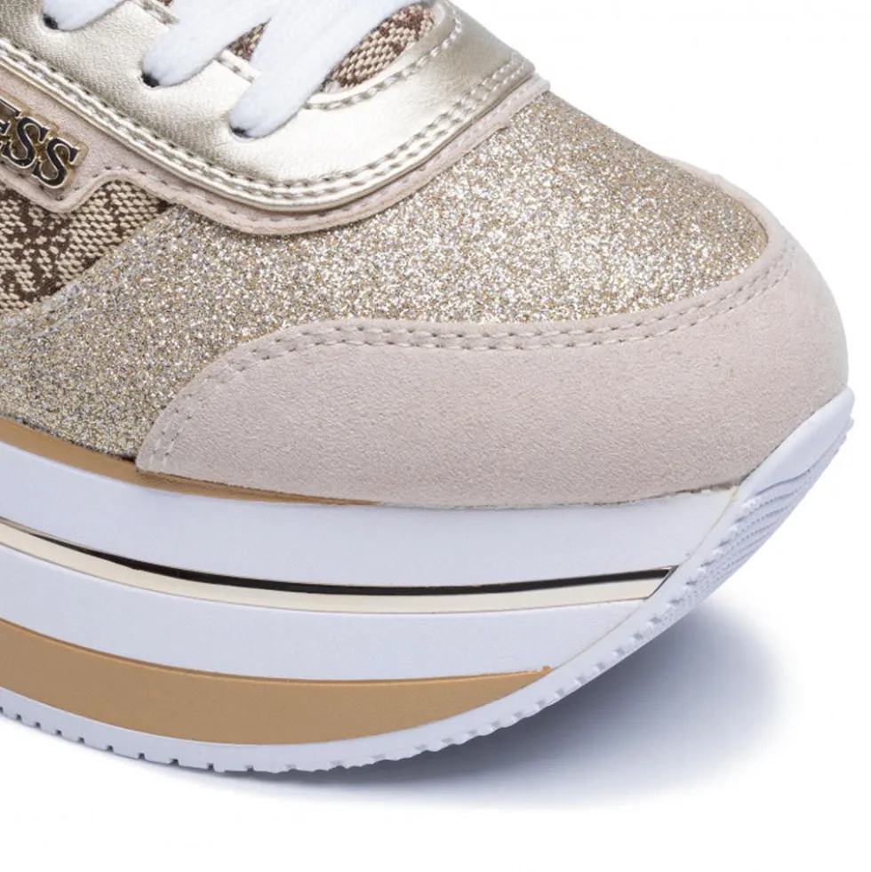 Scarpe Donna GUESS Sneakers Colore Beige - Marrone con Inserti Glitterati Linea Hansin