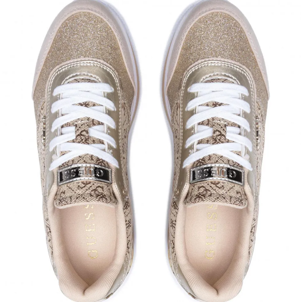 Scarpe Donna GUESS Sneakers Colore Beige - Marrone con Inserti Glitterati Linea Hansin