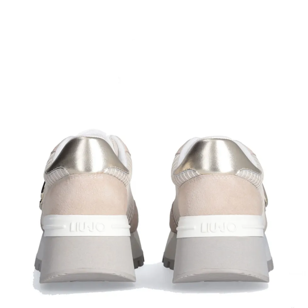 Scarpe Donna LIU JO Amazing 25 Sneakers Platform in Suede e Mesh Sand e Light Gold