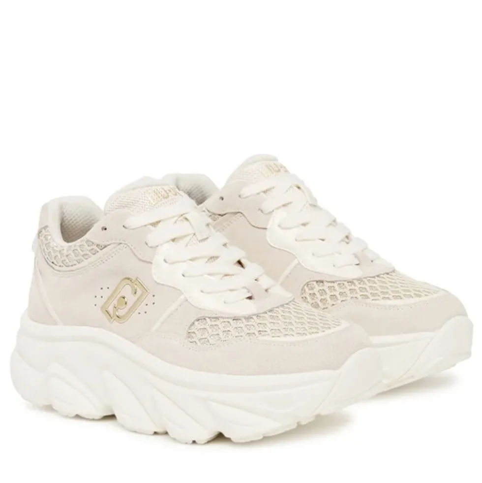 Scarpe Donna LIU JO Steffy 01 Sneakers Chuncky in Suede e Glitter color Latte