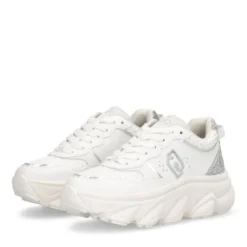 Scarpe Donna LIU JO Steffy 01 Sneakers Chuncky in Pelle Bianca con Inserto Glitter Argento