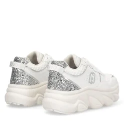 Scarpe Donna LIU JO Steffy 01 Sneakers Chuncky in Pelle Bianca con Inserto Glitter Argento
