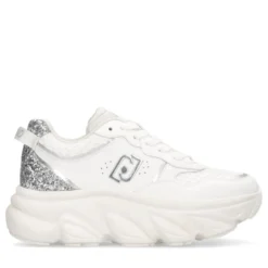 Scarpe Donna LIU JO Steffy 01 Sneakers Chuncky in Pelle Bianca con Inserto Glitter Argento
