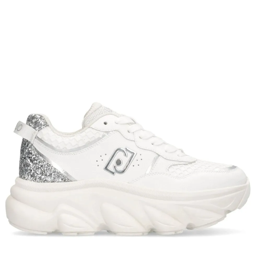 Scarpe Donna LIU JO Steffy 01 Sneakers Chuncky in Pelle Bianca con Inserto Glitter Argento
