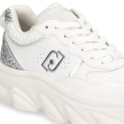 Scarpe Donna LIU JO Steffy 01 Sneakers Chuncky in Pelle Bianca con Inserto Glitter Argento