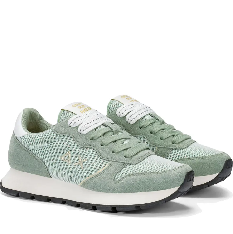 Scarpe Donna Sun68 Sneakers Ally Glitter Textile Colore Verde Salvia - Z36203