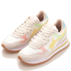 Scarpe Donna W6YZ Sneakers Yak-W. in Suede Glitter e Nylon colore White Pink e Yellow