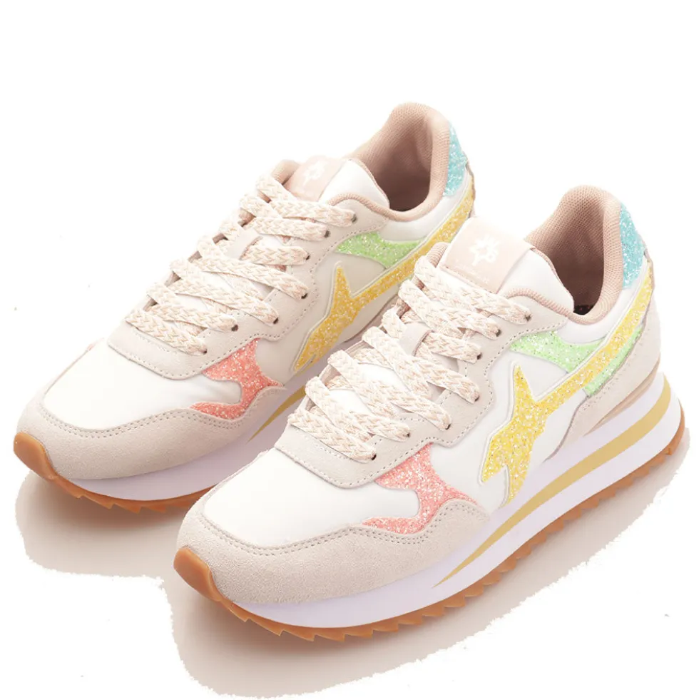 Scarpe Donna W6YZ Sneakers Yak-W. in Suede Glitter e Nylon colore White Pink e Yellow
