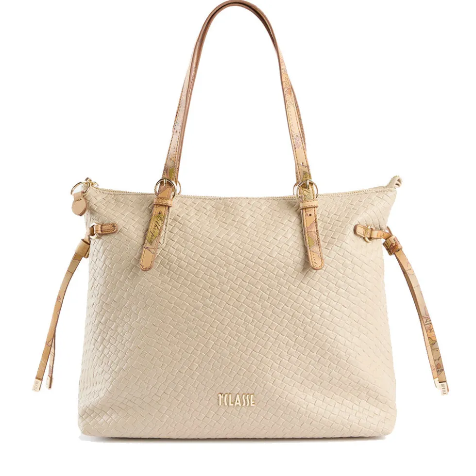 Shopping Bag Donna 1A Classe Alviero Martini linea Golden Dune effetto Intrecciato Sabbia LE42
