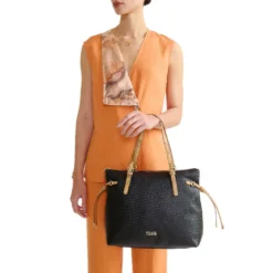 Shopping Bag Donna 1A Classe Alviero Martini linea Golden Dune effetto Intrecciato Nera LE42