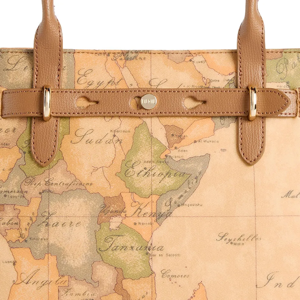 Shopping Bag Donna 1A Classe Alviero Martini linea Escape Geo stampa Geo Classic e Cuoio LE60