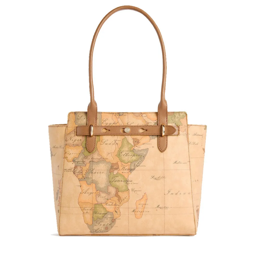 Shopping Bag Donna 1A Classe Alviero Martini linea Escape Geo stampa Geo Classic e Cuoio LE60