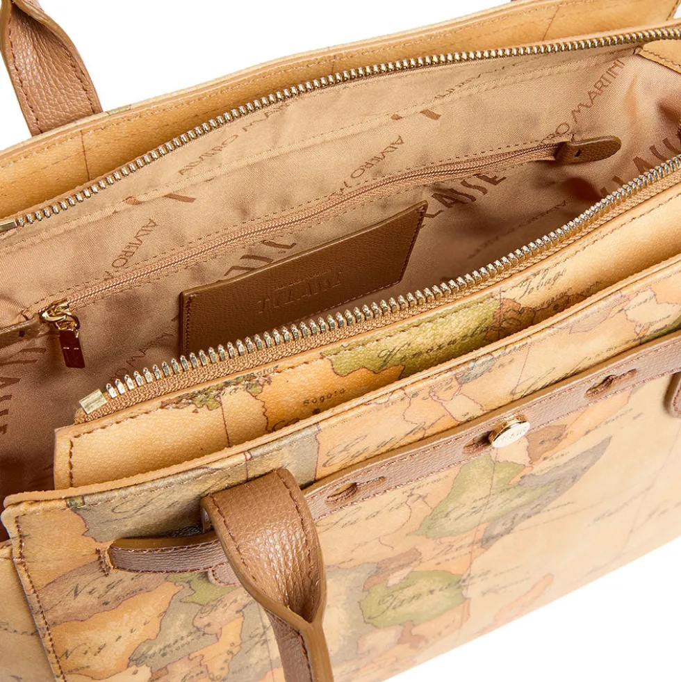 Shopping Bag Donna 1A Classe Alviero Martini linea Escape Geo stampa Geo Classic e Cuoio LE60