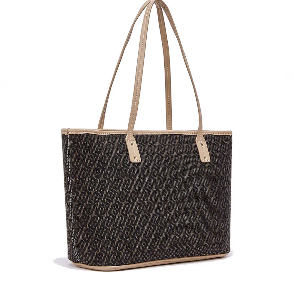 Shopping Bag Donna LIU JO in Tessuto Jacquard Testa di Moro con Logo All Over
