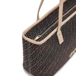 Shopping Bag Donna LIU JO in Tessuto Jacquard Testa di Moro con Logo All Over