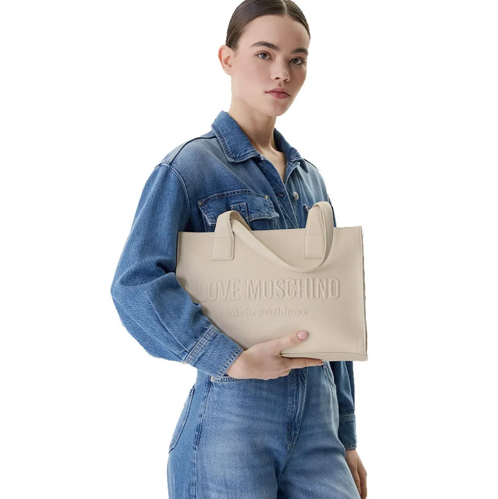 Shopping Bag Donna LOVE MOSCHINO in Ecopelle Avorio