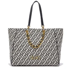 Shopping Bag Large Donna LIU JO in Tessuto Jacquard Bianco e Nero con Logo Monogram
