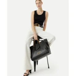 Shopping Bag Large Donna LIU JO in Tessuto Jacquard Bianco e Nero con Logo Monogram
