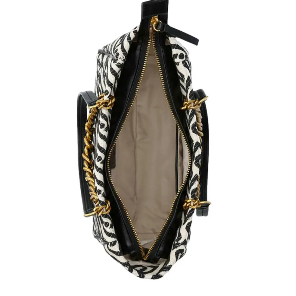 Shopping Bag Media Donna LIU JO in Tessuto Jacquard Bianco e Nero con Logo Monogram