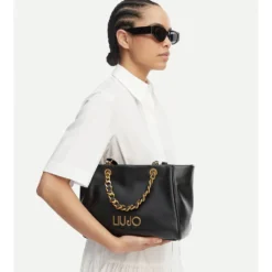 Shopping Bag Media Donna LIU JO color Crema con Catena Decorativa