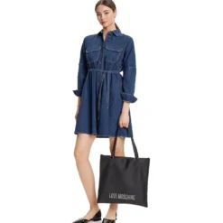 Shopping Bag Verticale LOVE MOSCHINO linea Bold Bag colore Nero e Nikel