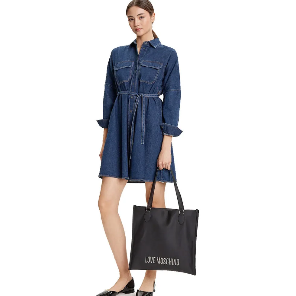 Shopping Bag Verticale LOVE MOSCHINO linea Bold Bag colore Nero e Nikel