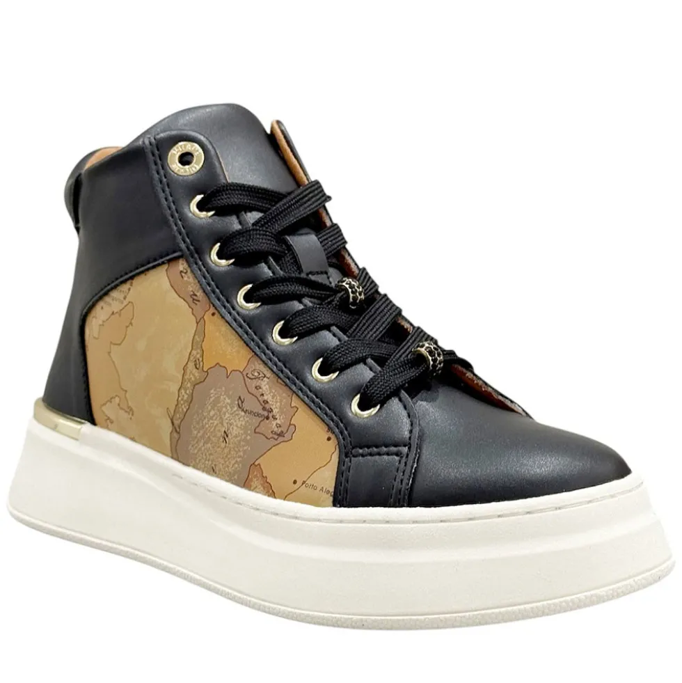 Sneakers Alte 1A Classe Alviero Martini in Eco Nappa Nera con Inserti Geo Beige 2264