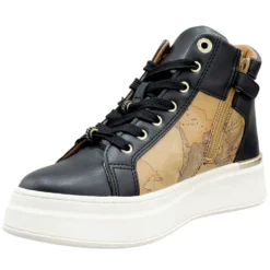Sneakers Alte 1A Classe Alviero Martini in Eco Nappa Nera con Inserti Geo Beige 2264