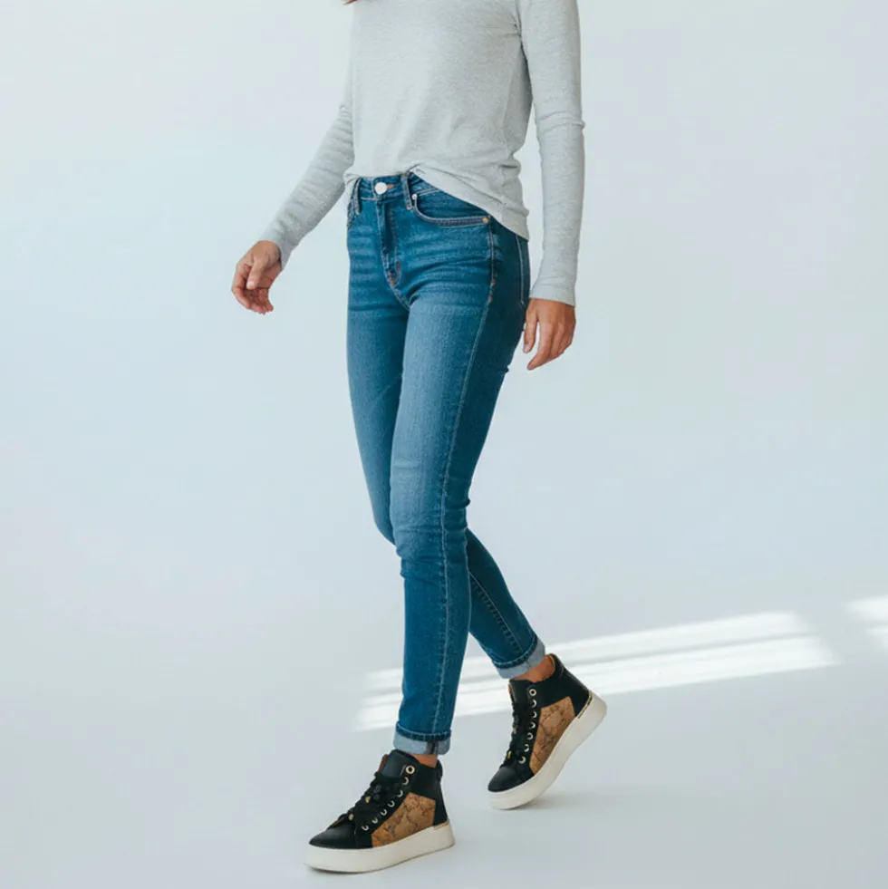 Sneakers Alte 1A Classe Alviero Martini in Eco Nappa Nera con Inserti Geo Beige 2264