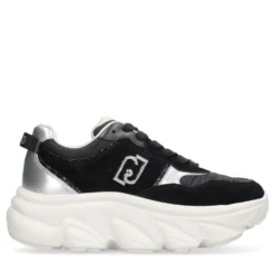 Sneakers Chuncky Donna LIU JO Steffy 01 in Suede e Nylon Nero con Inserti Metallizzati