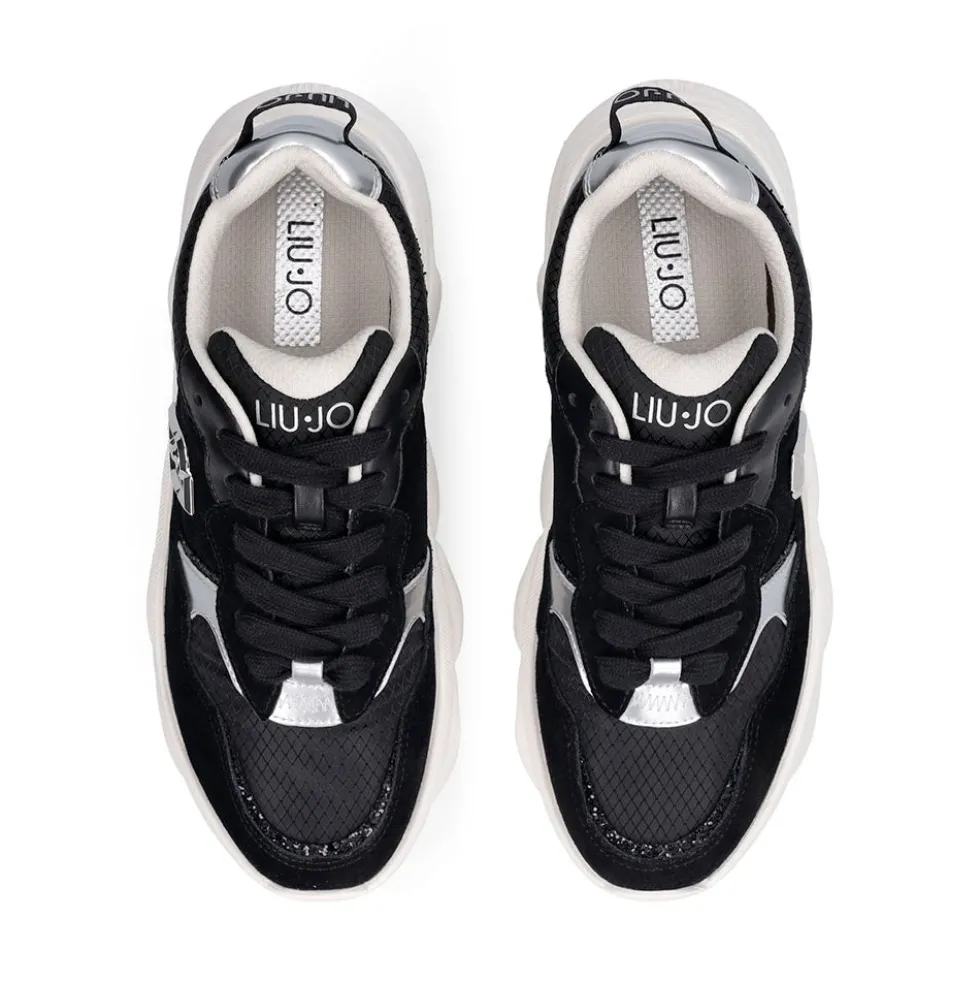 Sneakers Chuncky Donna LIU JO Steffy 01 in Suede e Nylon Nero con Inserti Metallizzati