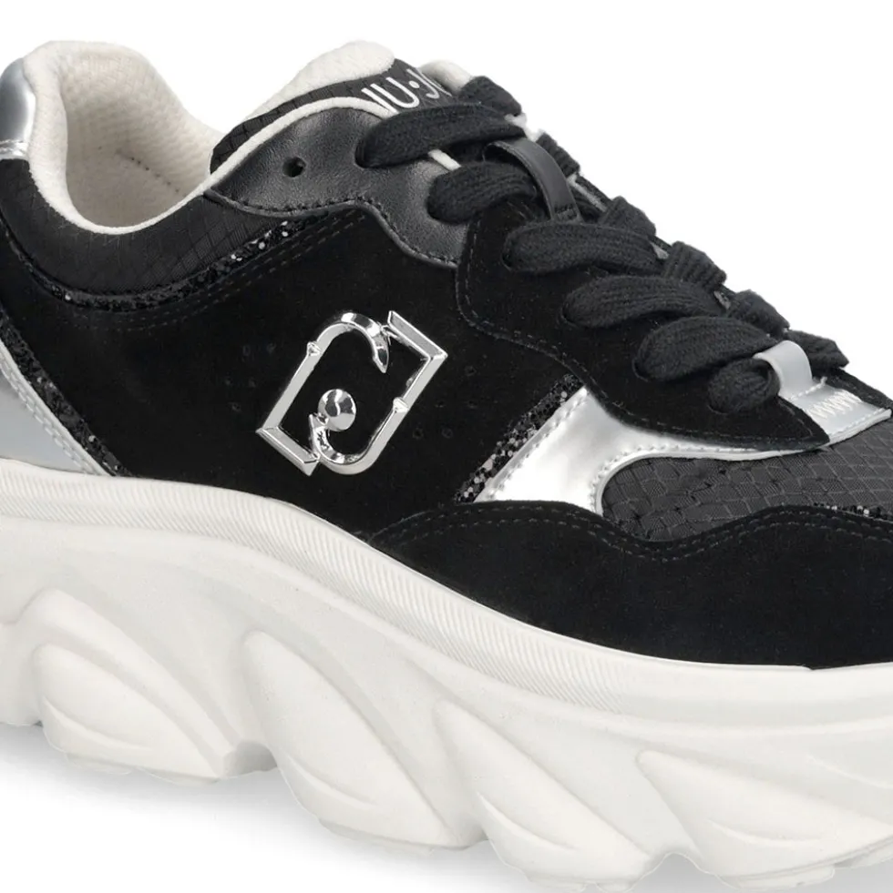 Sneakers Chuncky Donna LIU JO Steffy 01 in Suede e Nylon Nero con Inserti Metallizzati