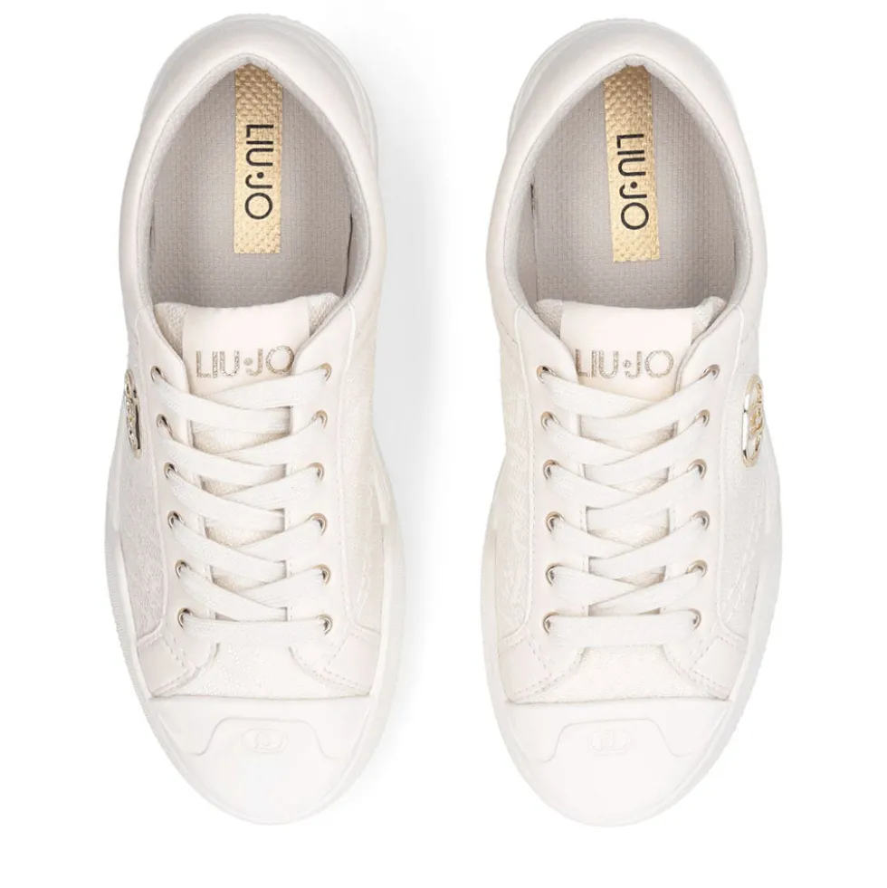 Sneakers Donna LIU JO Benson 01 in Tessuto color Latte con Logo Monogram