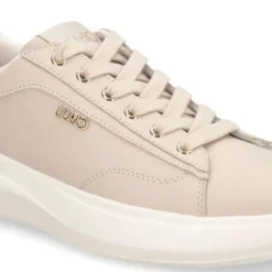 Sneakers Donna LIU JO Casper 01 in Pelle Beige con Inserto Laminato Oro