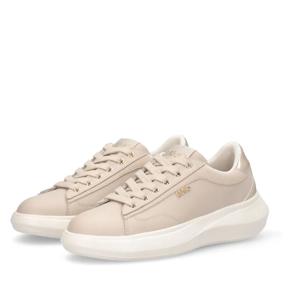 Sneakers Donna LIU JO Casper 01 in Pelle Beige con Inserto Laminato Oro