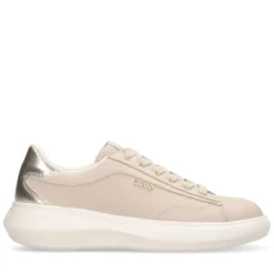 Sneakers Donna LIU JO Casper 01 in Pelle Beige con Inserto Laminato Oro
