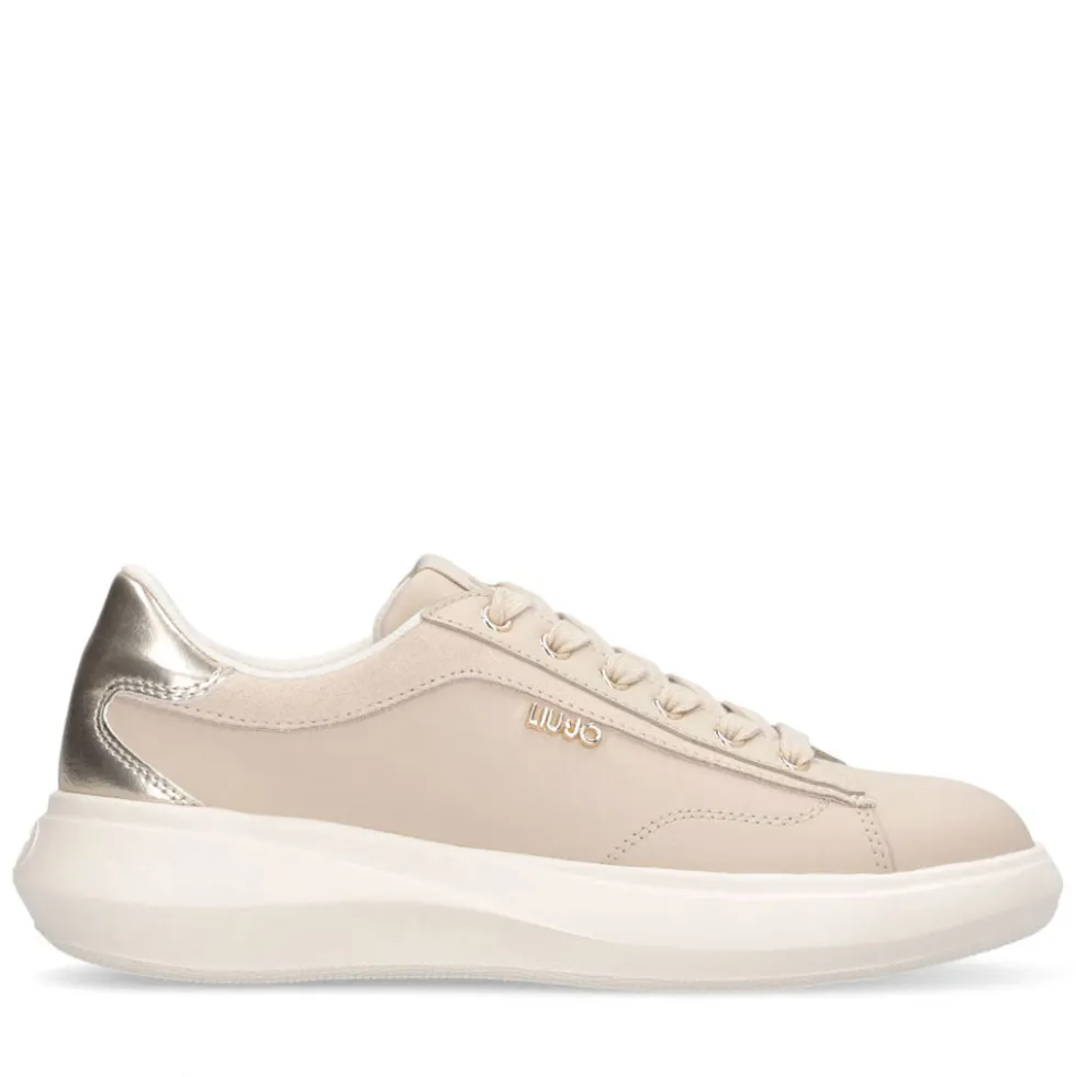 Sneakers Donna LIU JO Casper 01 in Pelle Beige con Inserto Laminato Oro