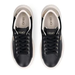 Sneakers Donna LIU JO Casper 01 in Pelle Nera con Inserto Laminato Oro
