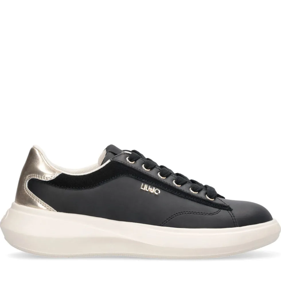 Sneakers Donna LIU JO Casper 01 in Pelle Nera con Inserto Laminato Oro