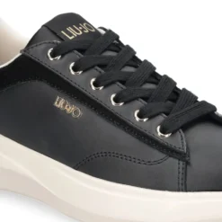 Sneakers Donna LIU JO Casper 01 in Pelle Nera con Inserto Laminato Oro