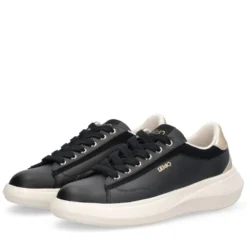 Sneakers Donna LIU JO Casper 01 in Pelle Nera con Inserto Laminato Oro