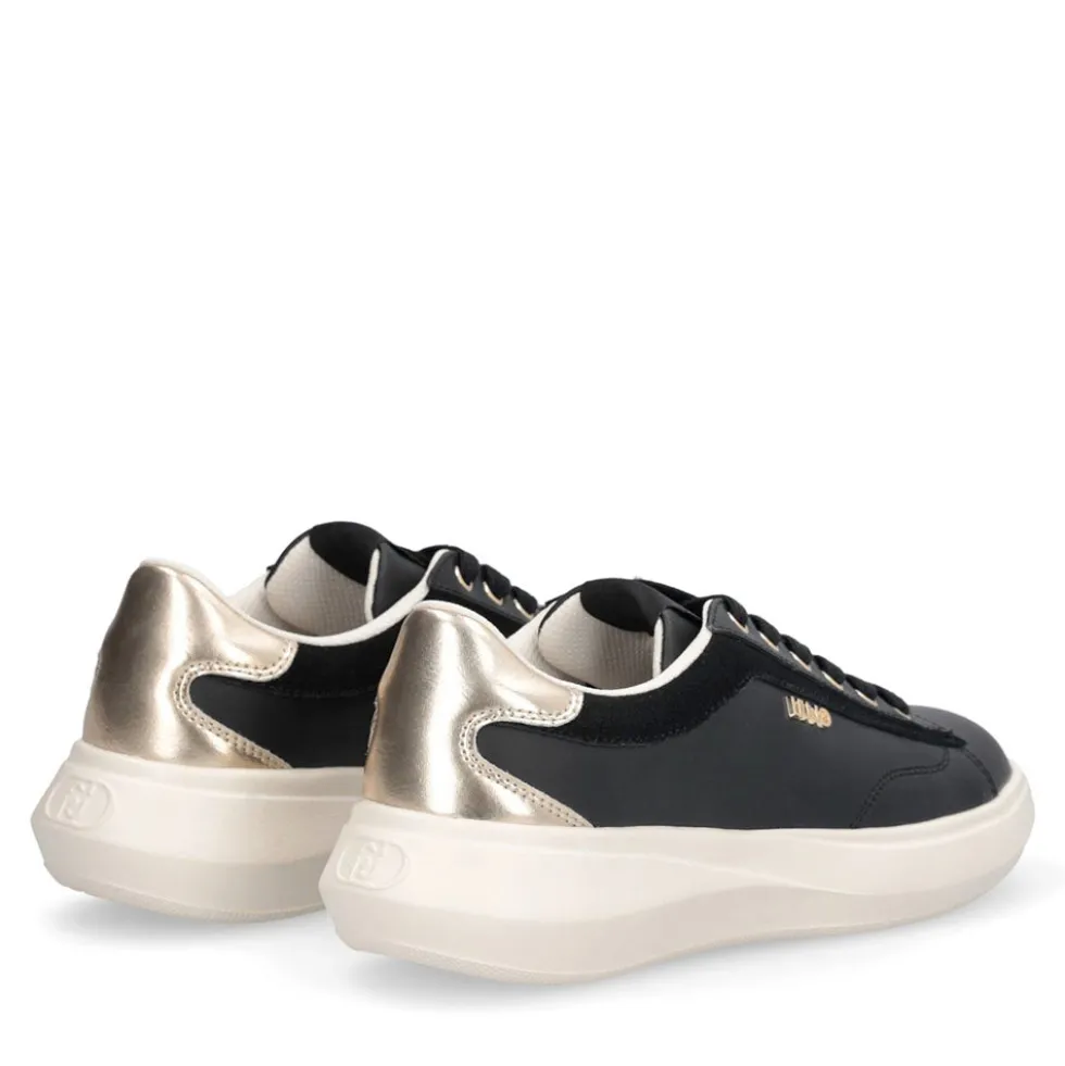 Sneakers Donna LIU JO Casper 01 in Pelle Nera con Inserto Laminato Oro