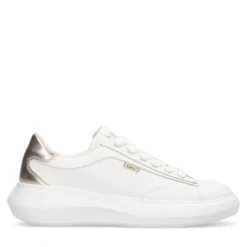 Sneakers Donna LIU JO Casper 01 in Pelle Bianca con Inserto Laminato Oro