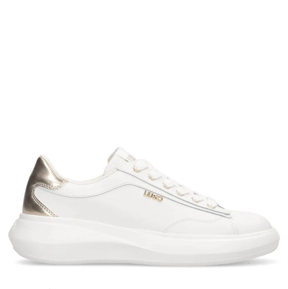 Sneakers Donna LIU JO Casper 01 in Pelle Bianca con Inserto Laminato Oro