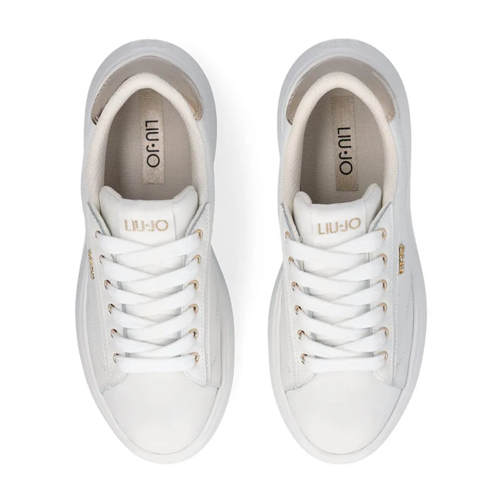 Sneakers Donna LIU JO Casper 01 in Pelle Bianca con Inserto Laminato Oro