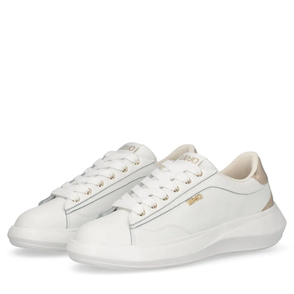 Sneakers Donna LIU JO Casper 01 in Pelle Bianca con Inserto Laminato Oro