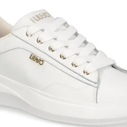 Sneakers Donna LIU JO Casper 01 in Pelle Bianca con Inserto Laminato Oro