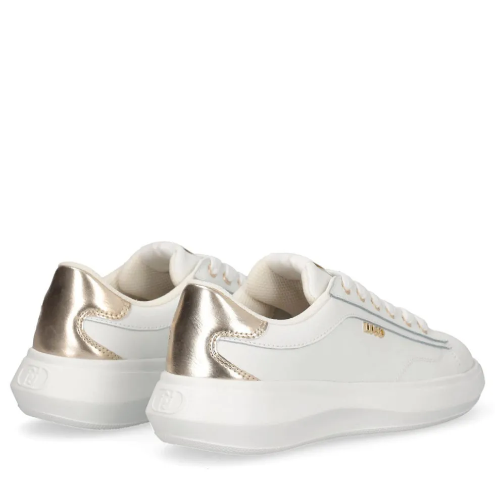 Sneakers Donna LIU JO Casper 01 in Pelle Bianca con Inserto Laminato Oro