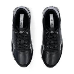 Sneakers Donna LIU JO Evelyn 915 in Microfibra Perforata Nera con Inserto Glitter Argento